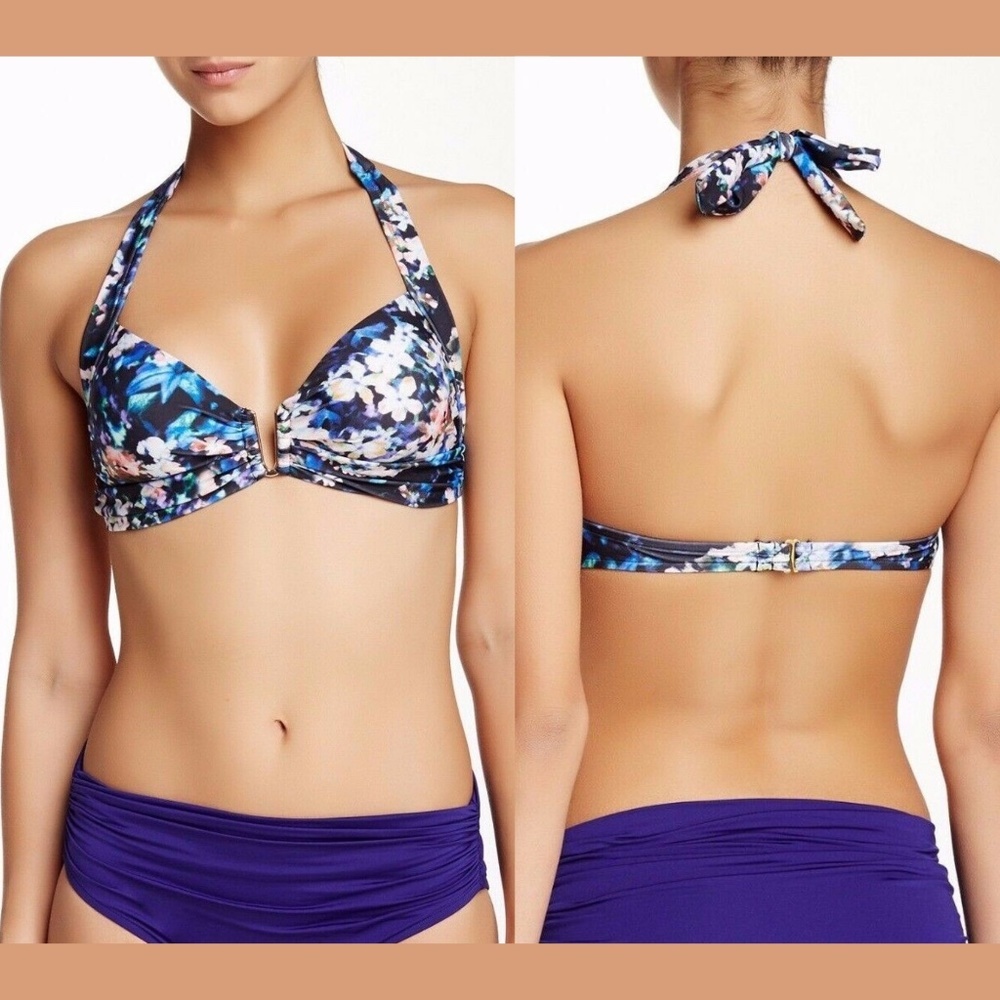 NWT! Badgley Mischka Floriana‎ Halter Bikini Top [ SZ 10 ]